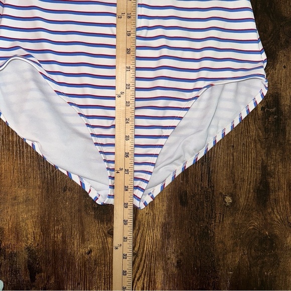 Kona Sol Women's Swim White Blue Large Rash Guard One Piece Stretch Swimsuit - Picture 5 of 10